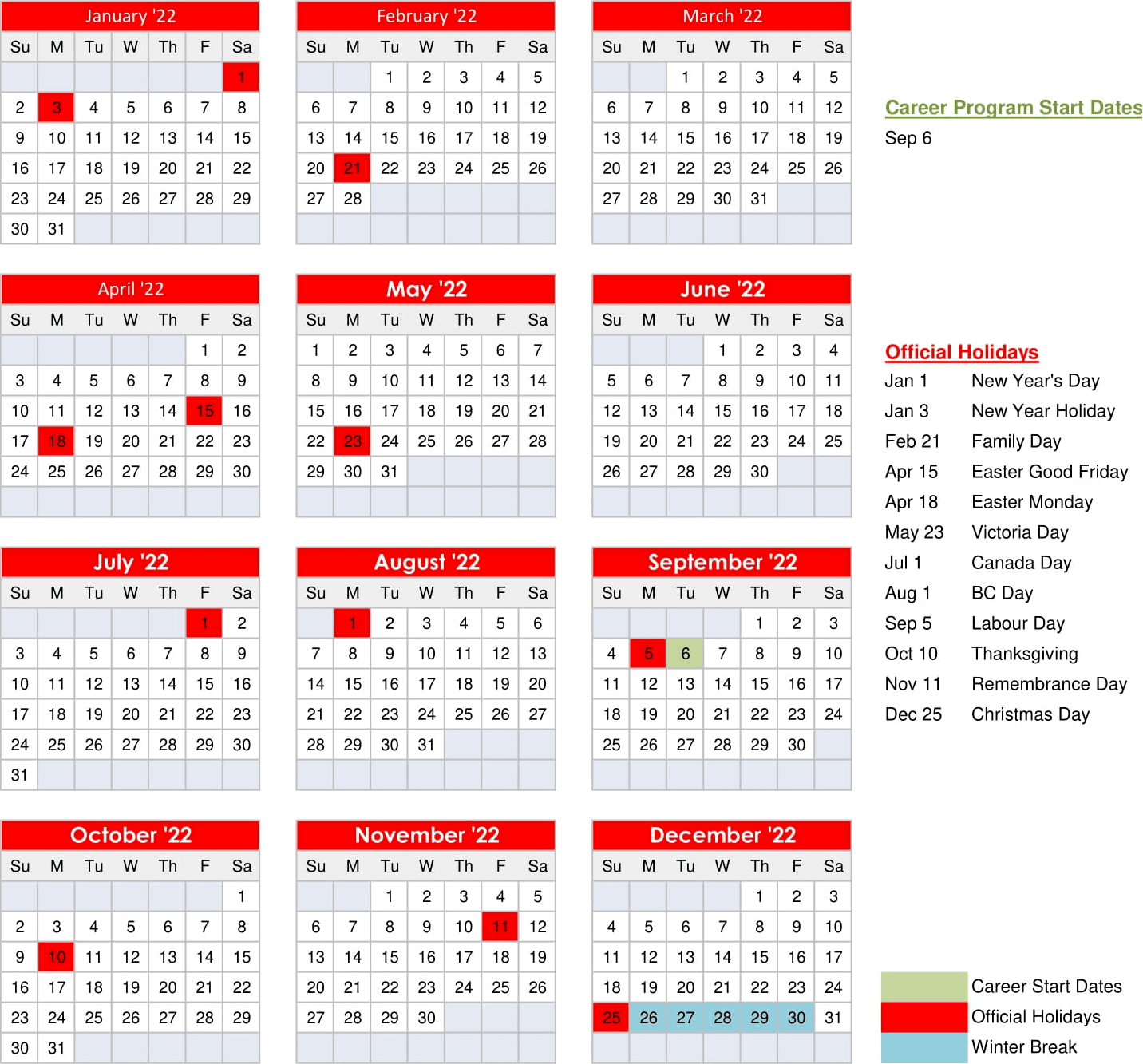 career calendar
